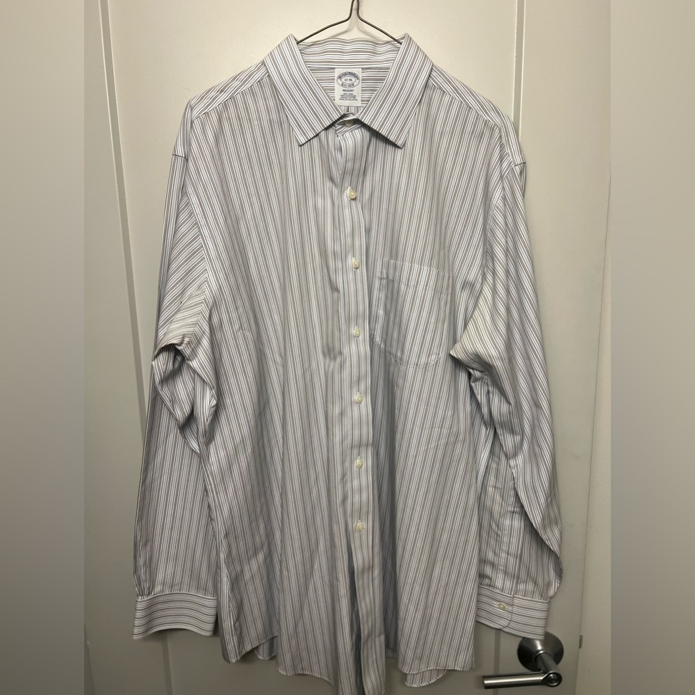 Brooks Brothers dress shirt: Gray, blue, white stripes